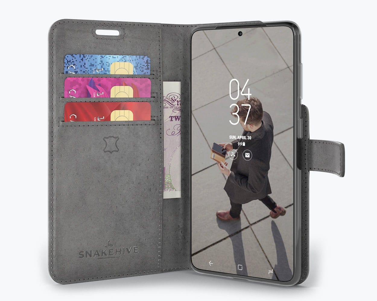 Samsung Galaxy S21 - Vintage Leather Wallet (Almost Perfect) Grey Samsung Galaxy S21 - Snakehive UK