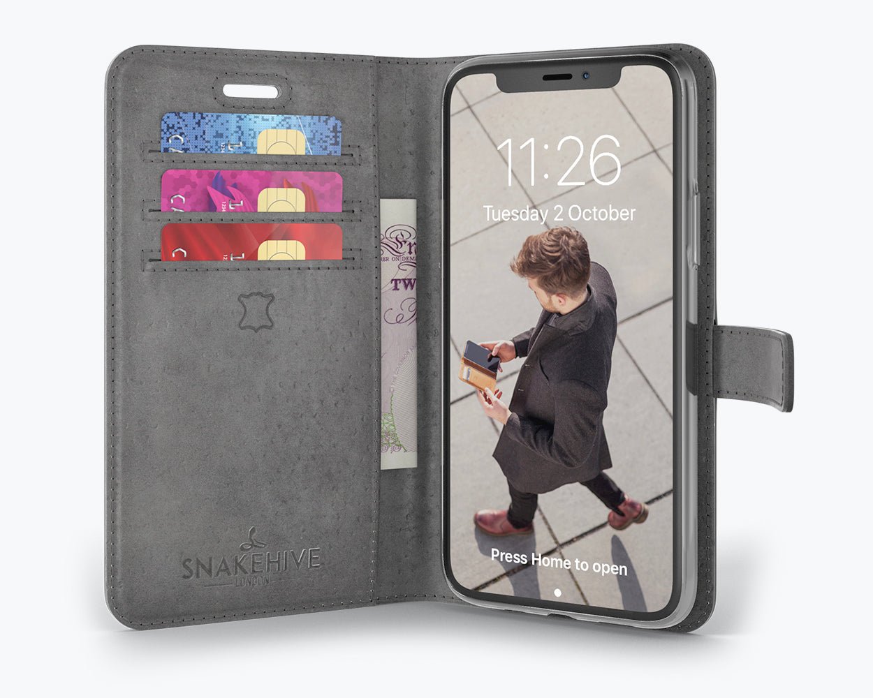 Apple iPhone 11 Pro Max - Vintage Leather Wallet (Almost Perfect) Grey Apple iPhone 11 Pro Max - Snakehive UK