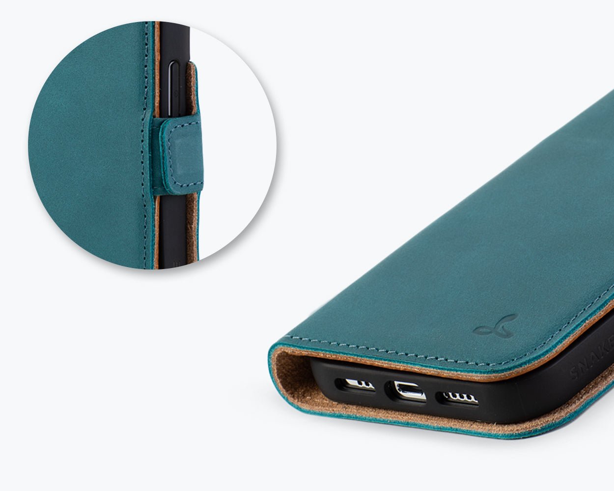 Apple iPhone 14 Pro - Vintage Leather Wallet (Side Clasp) Teal Apple iPhone 14 Pro - Snakehive UK