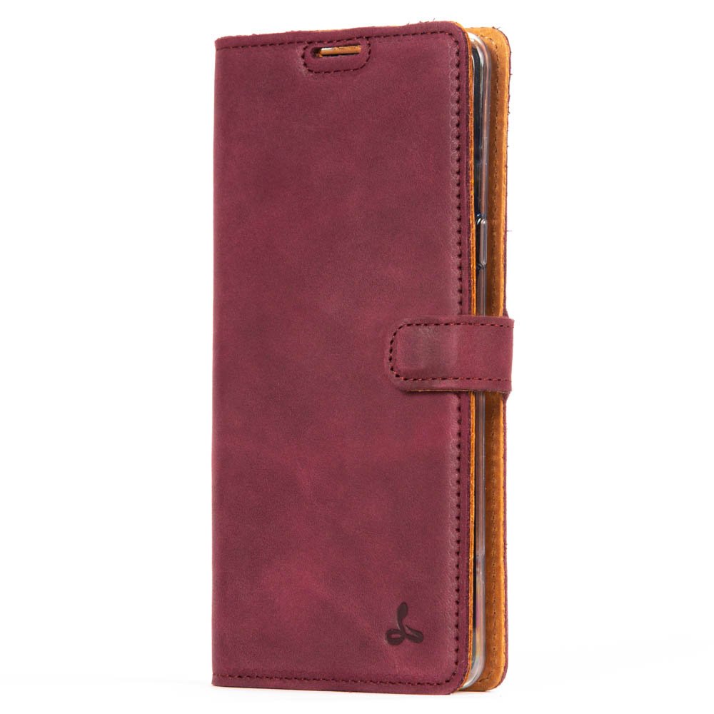 Samsung Galaxy S10 E - Vintage Leather Wallet Plum Samsung Galaxy S10e - Snakehive UK