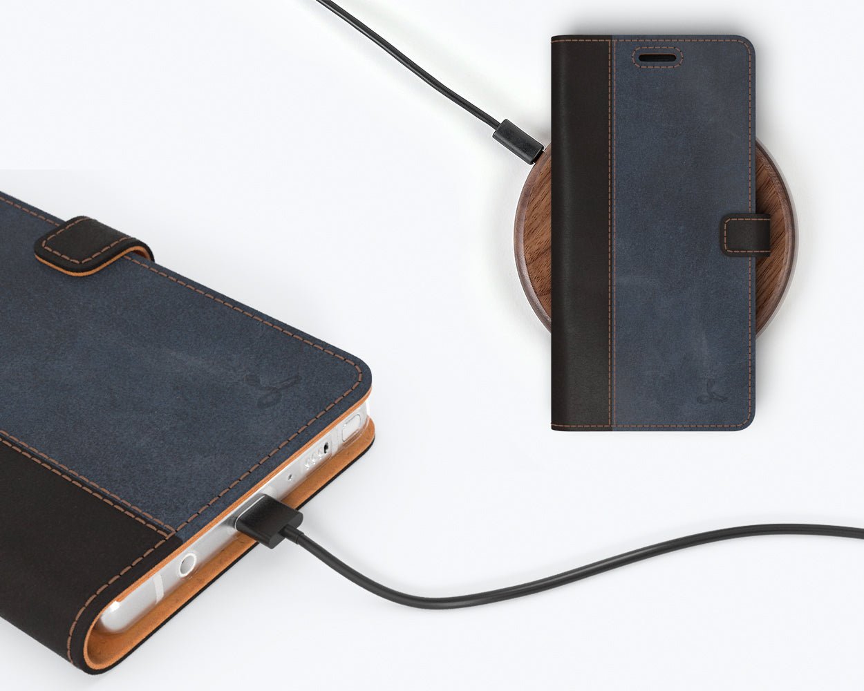 Vintage Two Tone Leather Wallet - Samsung Galaxy Note 9 TT Black/Navy Samsung Galaxy Note 9 - Snakehive UK